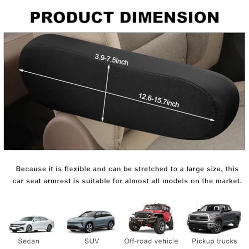 KVAEY 2 PCS Car Front Seat Armrest Covers, Elastic Fabric Stretch Car Seat Armrest Protectors, Soft Front Seat Armrest Cover Replacement, Universal Vehicle Accessories for Cars (Black) - color: Black