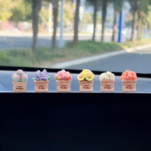6PCS Flower Car Dashboard Decorations, Daisy Car Dashboard Decor Rear View Mirror Ornaments, Cute Car Accessories for Women