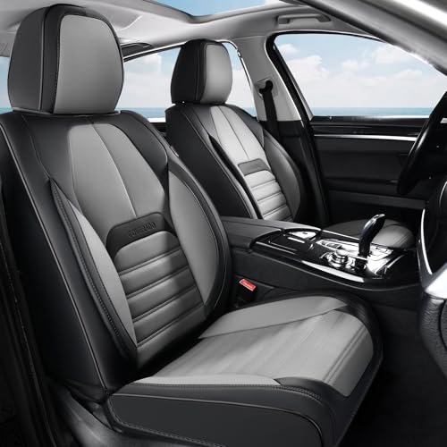 Coverado Waterproof Nappa Leather Car Seat Covers, Automotive Seat Covers，Front Car Seat Cushion & Car Seat Protector, Seat Covers Universal Fit for Most Cars, SUVs,Trucks,Black&Gray - color: BlackGray-A, size: Front