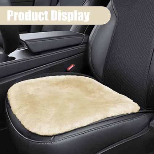 Sheepskin Car Seat Cushion, Soft Comfort Winter Driver Seat Cover, Fluffy Faux Fur Front Seat Pad, Car Seat Protector Pad for Office Chair, Universal Interior Accessory for Car SUV Truck (Beige)