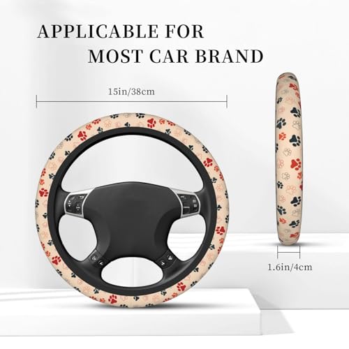 Paw Print Neoprene Steering Wheel Cover Anti-Slip Elastic Dog Cat Paw Steering Wheel Protective Cover 15in Universal Car Accessories Fit Cars, SUVs, Auto - color: Paw Print