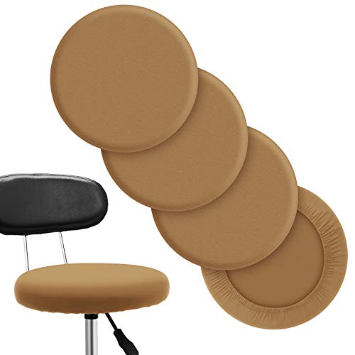 Tatuo Round Bar Stool Seat Covers Washable Stool Cushion Slipcover Elastic Bar Chair Covers for 14-17 Inch Chair (Camel Color, 4 Pieces) - color: Camel Color
