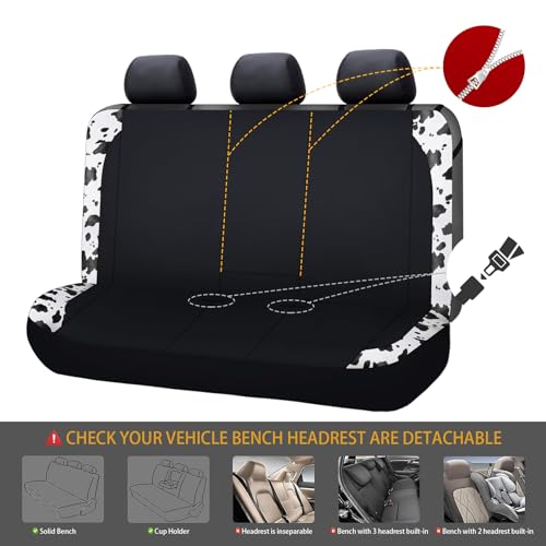 Flying Banner Neoprene Rear Bench car seat Covers car seat Protectors Split 40/60 60/40 (Cow Print & Black, Neoprene) - color: Cow Print & Black, size: Neoprene