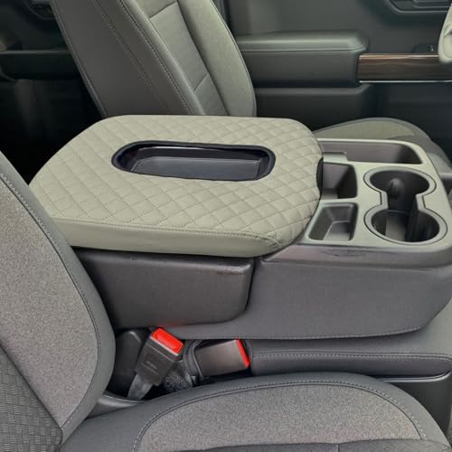 Zxiaochun Center Console Cover Compatible with 2019-2024 2025 2026 Chevy Silverado & GMC Sierra Jump Seat, Middle Console Armrest Lid Leather Protective Cover, Gray (ONLY for Split Bench Seat Console) - color: Gray, size: For 2019-2026 Silverado Sierra Ju