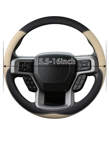 Leather Steering Wheel Cover for Ford F150/F250/F350, 15.5-16 Inch Truck Steering Wheel Grip, Breathable & Anti-Slip, Premium Semi Car Accessories (Beige) - color: Beige