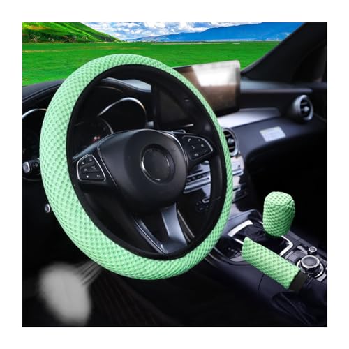 Bittwee 3PCS 15Inch Car Steering Wheel Cover Armrest Cover Gear Shift Cover Set, Microfiber Breathable Anti-Slip Automotive Steering Wheel Protector, Vehicle Interior Decor, Universal Fit（Green） - color: Green