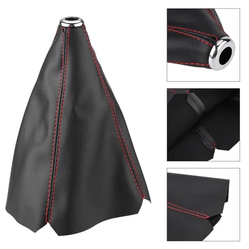 Shift Boot, PU Leather Shifter Boot Cover Universal, Shift Boot Retainer Stick Shift Sleeve Gear Shifter Boot Gear Gaiter Cover Black Bright Red Stitch for Manual Transmission Car