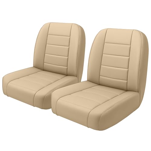 Low Back Seat Covers Compatible with 1965-1979 Jeep CJ5, 1976-1980 Jeep CJ7, Front Bucket Driver & Passenger Seat (Tan) - color: tan