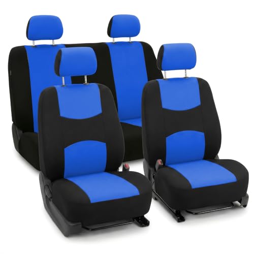 FH Group Automotive Seat Covers Flat Cloth Full Set Blue Combo Small Car Seat Cover Design, Rear Solid Bench Universal Fit and Car Seat Protector for Vans Cars Trucks and SUV Interior Accessories - color: Blue