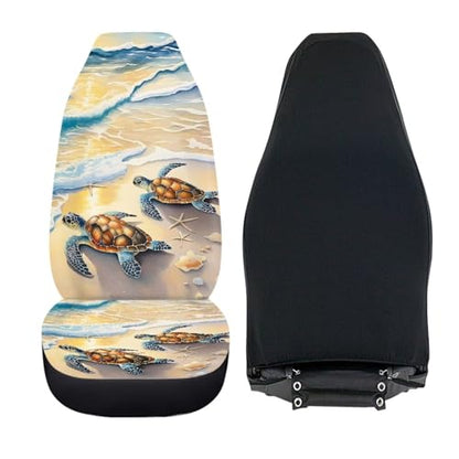 Beach Turtle Starfish Shell Print Car Seat Covers, 2 Pieces Washable Auto Seats Protectors Anti-Scratch Front Seat Cushions Car Interior Accessories Universal Fit Most Vehicles - color: Beach Turtle Starfish Shell