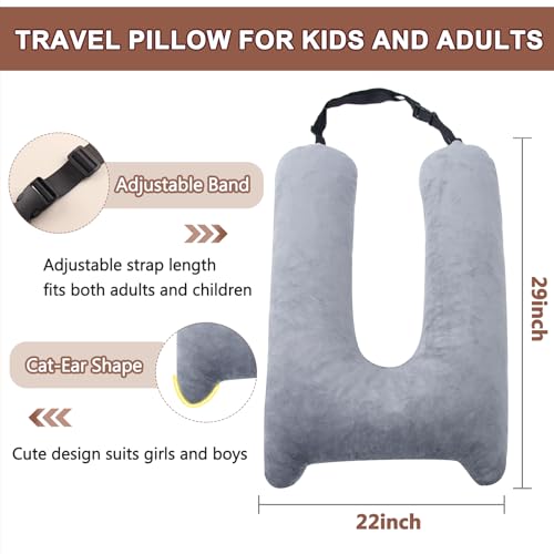 Car Pillow for Kids, Memory Foam Travel Pillow for Car and Adults, Kid Travel Pillow for Sleeping on Road Trip, Small Body Pillow for Kids (Grey)