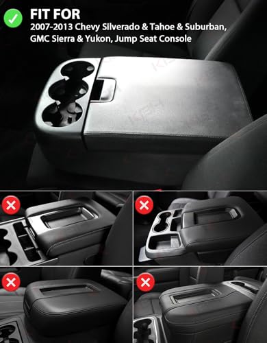 KBH Center Console Armrest Cover for 2007-2013 Chevy Silverado & Tahoe & Suburban, GMC Sierra & Yukon, Middle Console Lid Cushion, PU Leather, Anti-Scratch, Beige (Fits Jump Seat Console)