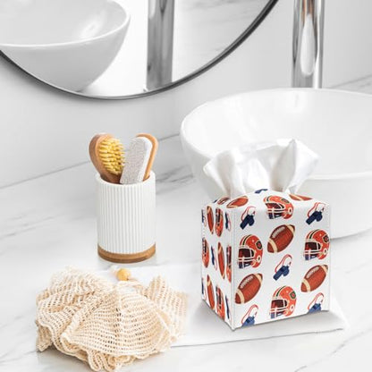 Tissue Box Cover Holder - Football Sports PU Leather Tissue Box Cover with Bottom Belt, Square Facial Paper Organizer for Tabletop, Bathroom, Kitchen, Car & Office -048 - color: Football