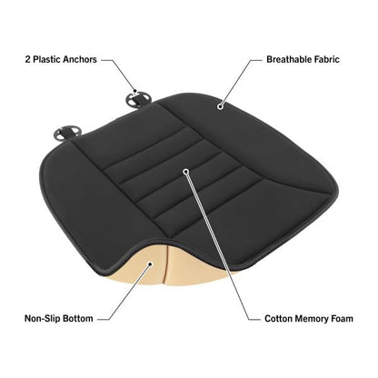 Car Seat Cushion - 1.2-Inch-Thick Memory Foam Seat Pad with Plastic Anchors and Non-Slip Bottom for Auto, Office Chair, or Home by Stalwart (Black)