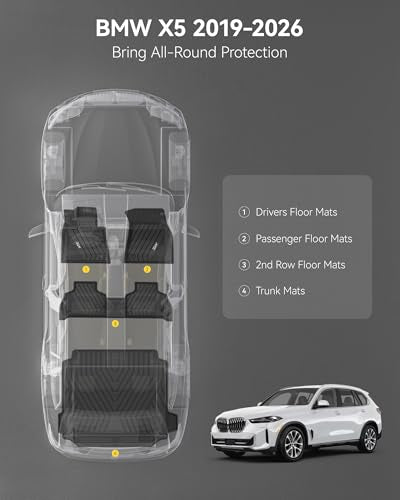 3W Floor Mats & Cargo Liner Custom Fit for BMW X5 2019-2024 2025 2026 40i/45e/50e/50i/M/M50i/M60i TPE All-Weather Full Set Heavy Duty Floor Liner and Trunk Mat Accessories (Only for 5 Passenger) - style: 3) X5 2019-2026 | Full Set