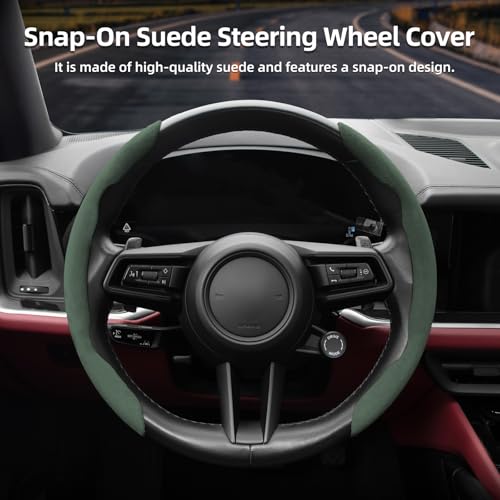 Suede Thin Car Steering Wheel Cover, 2 Piece, Suitable for Round and D Shaped Steering Wheels, Green - color: Green, size: 2pcs: Fits Round/D-Shaped Steering Wheels