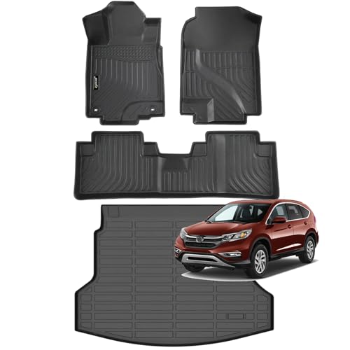 Jenofa-Car Floor Mats for 2012-2016 Honda CRV (Fit for LX & SE & EX & No subwoofer) (Not for CRV Touring& EX-L) All Weather Waterproof Full Set Floor Liners Custom for CRV Accessories Black - style: 5|For CRV|2012-2016|Set