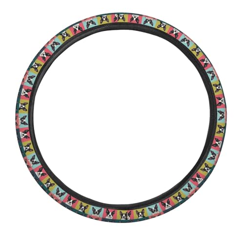 Boston Terrier Pattern Steering Wheel Cover for Women Men, Non-Slip Steering Wheel Protector Car Wheel Covers, Universal 15 Inch Fit for Auto, Suvs, Truck - color: Boston Terrier Pattern