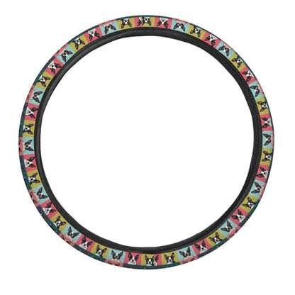 Boston Terrier Pattern Steering Wheel Cover for Women Men, Non-Slip Steering Wheel Protector Car Wheel Covers, Universal 15 Inch Fit for Auto, Suvs, Truck - color: Boston Terrier Pattern