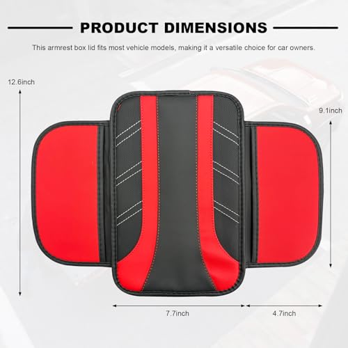 Car Center Console Cover, Leather Auto Arm Rest Protector Cushion with 2 Side Storage Bags, Universal Armrest Cushion Pad Middle Console Cover for SUVs Sedans Trucks (Red) - color: Red