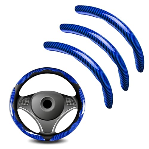 3pcs Universal Carbon Fiber Steering Wheel Cover - Anti-Slip & Segmented Design, Universal 99% Durable Steering Wheel Protector for Men and Women, Car Interior Accessory (Blue)