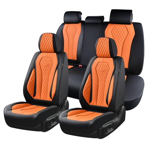 Coverado Automotive Seat Covers, Car Seat Covers Full Set, Orange Car Seat Cover, Driver Seat Covers, Luxury Car Seat Cushion,Leather Seat Cover Seat Protector Fit for Most Cars - color: Black/Orange, size: FullSet