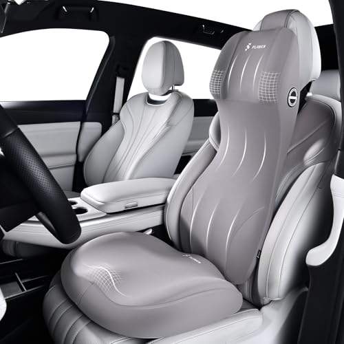 Car Seat Cushion and Lumbar Support Headrest Pillow Memory Foam Seat Cushion Ergonomic 2-in-1 Car Neck Pillow & Back Support for Car Truck Seat Long Driving Sciatica Tailbone Pain Relief, Gray - color: Gray, size: Seat Cushion + 2-in-1 Lumbar&headrest Pil