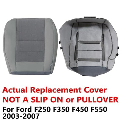 SecosAutoparts Driver Side Bottom & Foam Cushion Replacement Cloth Seat Covers Gray Compatible with Ford F250 F350 F450 F550 2003 2004 2005 2006 2007