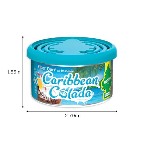 LITTLE TREES Car Air Freshener | Fiber Can Provides Long Lasting Scent for Auto or Home | Recycled Fiber | Caribbean Colada, 4 Air Fresheners - color: Caribbean Colada