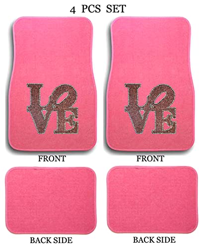 Universal Fit Pink Car Carpet Floor Mats Crystal Bling Rhinestone-Studded Front Rear 4 Piece Full Set (Pink Love-Pink) (KAM-MAT-PINK) - color: Pink Love-Pink