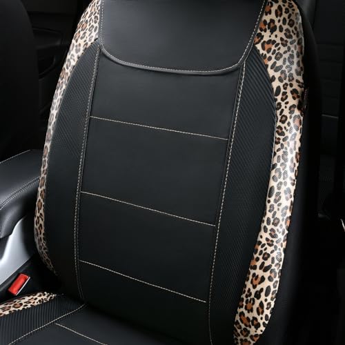 Flying Banner car seat Covers Faux Leather Waterproof Easy Clean Easy Installation (Leopard Brown Black, 2 Fronts) - color: Leopard Brown Black