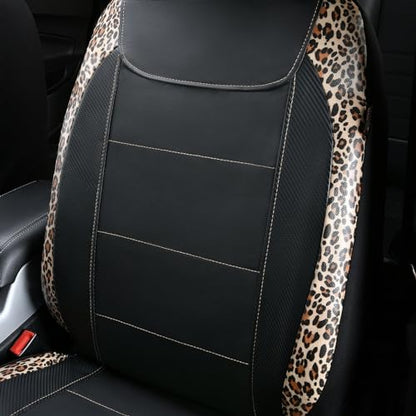 Flying Banner car seat Covers Faux Leather Waterproof Easy Clean Easy Installation (Leopard Brown Black, 2 Fronts) - color: Leopard Brown Black