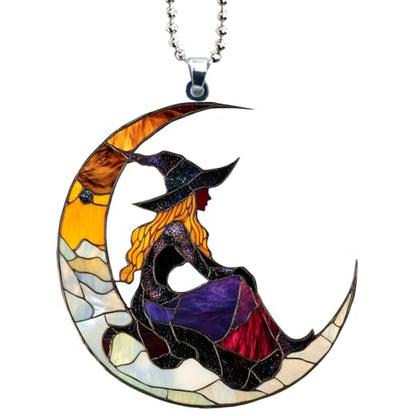 Moon Witch Car Hanging Ornament – Witchy Gothic Car Accessories & Rear View Mirror Accessories for Goth Girls, Witchy Gifts for Women & Witches (Witch5)