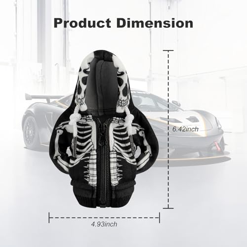 OFBAND Car Gear Shift Cover for Skull Motif,Cool Car Gear Shift Knob Cover with Mini Zip Protects Shifts Knob Car Decor,Funny Gears Shifts Hoodie Car Accessories (Skeleton) - color: Skeleton