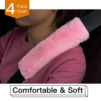 4Pack Seatbelt Covers for Kids,Seat Belt Cushion Cover,Infant Baby Car Seat Neck Shoulder Strap Pads,Soft Newborn Carseat Stroller Straps Covers Accessories(Pink) - color: Pink