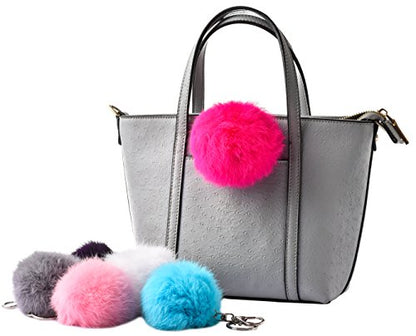 Cute Faux Rabbit Fur Ball Pom Pom Keychain Car Key Ring Handbag Tote Bag Pendant Purse Charm - color: Rose
