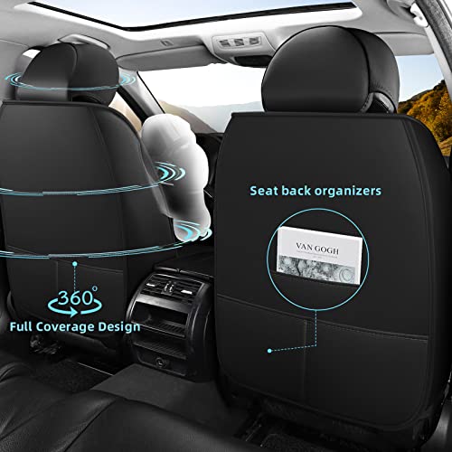 FREESOO Car Seat Covers Leather Seat Cover Full Set Automotive Seat Cover Protector Accessories Airbag Compatible Universal Fit for 5 Seats (Black Blue 8)