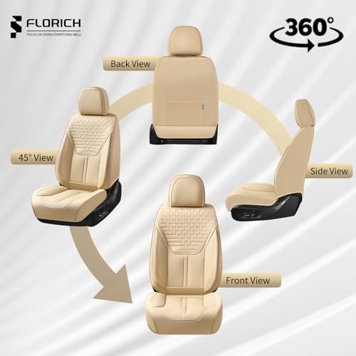 Car Seat Covers for Full Set, Universal Seat Cushion 5 Seats, Car Seat Protector Waterproof, Premium Leather Automotive Seat Covers for Most Cars, Sedans, SUVs, and Trucks-Beige