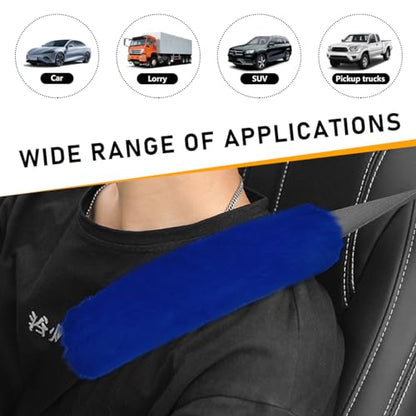Ohleats 6 PCS Fluffy Steering Wheel Covers Set, 15'' Furry Car Wheel Cover, Soft Gear Shift & Handbrake Cover, Center Console & Seat Belt Shoulder Pads for Women, Car Accessories (Royal Blue) - color: Royal Blue