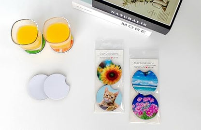 60PCS Sublimation Coasters Blanks, Round Car Coasters Sublimation Blanks Set, Car Coaster Packaging with Display Cards Bags, 2.75 Inch Blank Cup Mat for Sublimation Transfer Heat Press DIY Crafts