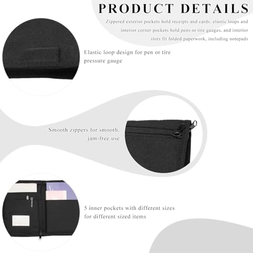 Sun Walker Car Registration Insurance Holder, Multi-Pocket Glove Box Organizer Owner Manual Zipped Case Pouch, Multipurpose Oxford Cloth Document Holder for Insurance License Card