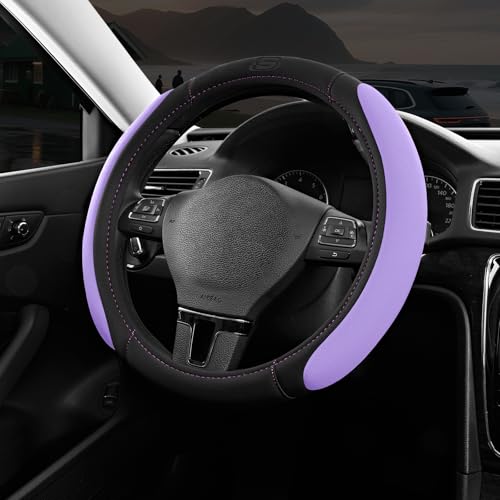 Skechers Steering Wheel Cover, Memory Foam Car Steering Wheel Cover,14.5-15inch Anti-Slip Safety Comfortable Desgin, Universal Accessory for Diverse Cars, Truck,SUV (Black & Purple) - color: Purple