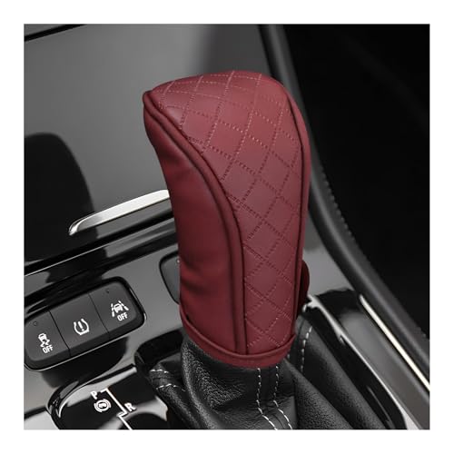 Leather Car Gear Shift Knob Cover, Anti-Slip Comfortable Auto Shift Knob Stick Protector, Waterproof Leather Shifter Lever Cover Interior Decorative Accessories for Car SUV Truck (Wine Red) - color: Wine Red