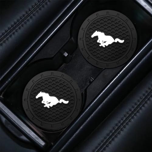 Car Cup Holder Coasters, 2PCS Non-Slip Silicone Car Coasters for Drink Holder Compatible with Mustang Snake Speedstar Evos Everest GT Shelby Mach-E Grand, Vehicle Inner Accessories for Cup Insert Mat
