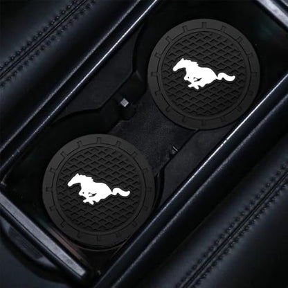 Car Cup Holder Coasters, 2PCS Non-Slip Silicone Car Coasters for Drink Holder Compatible with Mustang Snake Speedstar Evos Everest GT Shelby Mach-E Grand, Vehicle Inner Accessories for Cup Insert Mat