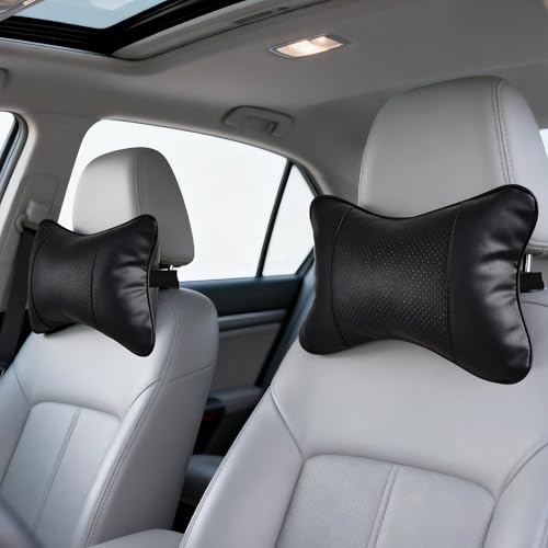 2 Pack Car Neck Pillow Soft Breathable Headrest Pillows for Driving Support, Universal Fit for Most Car Seats Decor Accessories（Black） - color: Black