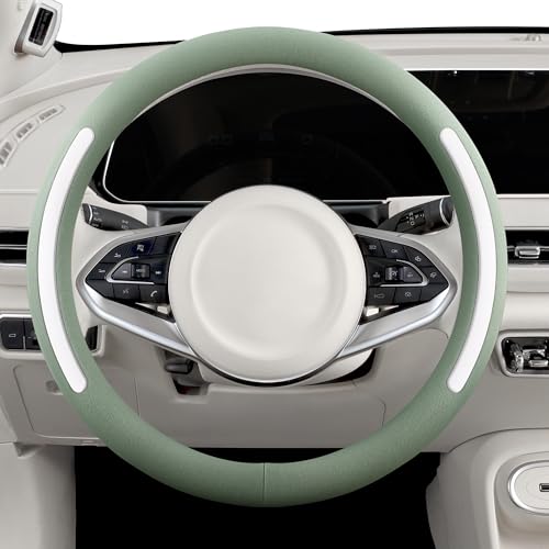 Steering Wheel Cover, Universal 15 inch, Faux Leather Steering Wheel Protector Anti-Slip, Breathable & Heating-Compatible for Cars Trucks SUVs Vans - color: Green