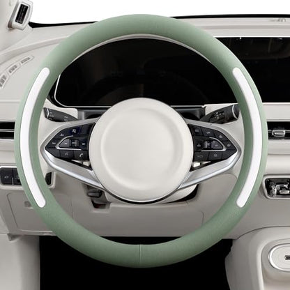 Steering Wheel Cover, Universal 15 inch, Faux Leather Steering Wheel Protector Anti-Slip, Breathable & Heating-Compatible for Cars Trucks SUVs Vans - color: Green