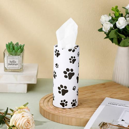 Geyoga 4 Pack Car Tissues Box with Facial Bulk Round Tube Car Tissue Travel Cylinder Holder Cup Holder for Home Bathroom Office (Paw Print)
