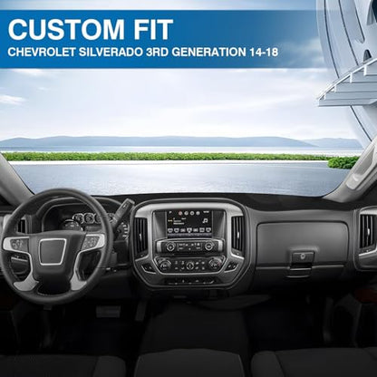 KUST Dash Cover for 2014-2018 Chevy Silverado/GMC Sierra 1500,2015-2019 Chevrolet Silverado/GMC Sierra 2500HD 3500HD (NOT Covering the Speaker Holes) Dashboard Cover Polyester Non-Slip Black - size: Silverado 14-18(Black)